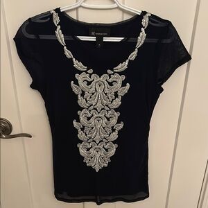 INC International Concepts Navy & Silver Lined Top, size M